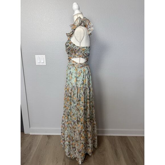 New ASTR the label Fritillaria Maxi Dress Multi Print Floral Green Size Small - Picture 5 of 8